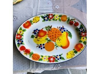 Colorful Vintage Enamelware Oval Tray