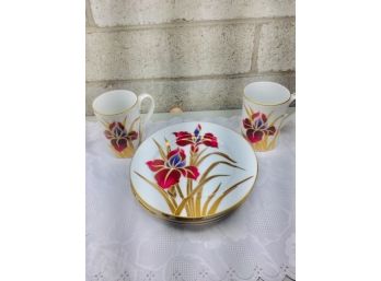 Fitz & Floyd 'Iris Burgundy' Porcelain Plate And Mug Set