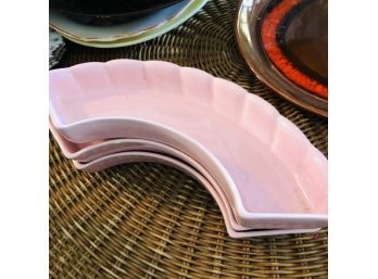 Vintage USA Made Pottery Pink Crescent Dishes