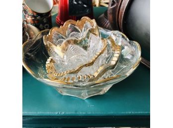 Glass And Crystal Dishes With Gold Rims