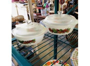 Pair Of Glassbake Round Casserole Dishes With Lids