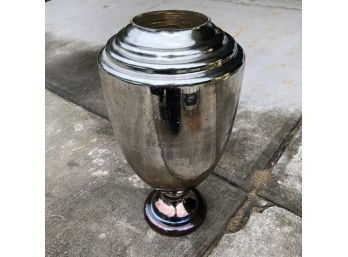 Glass Silver Coat Pedestal Vase 21'