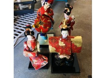 Set Of 4 Asian Inspired Figures On Stands