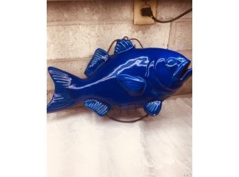 Decorative Blue Ceramic Fish Light With Stand