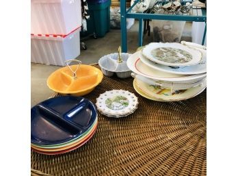 USA Pottery Divided Dishes Plus Assorted Plates And Platters