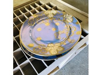 Pair Of Small Japanese Lusterware Plates With Gold Leaf Pattern