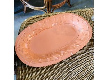 Clay Colored Platter With Garden Tool Motif
