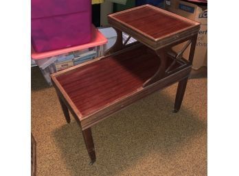 Vintage Two Tier End Table On Caster Wheels