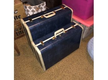 Vintage Samsonite Hardcase Luggage - Set Of 2 - Navy Blue Marble