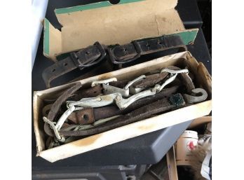 Box Of Vintage Ski Straps And Buckles