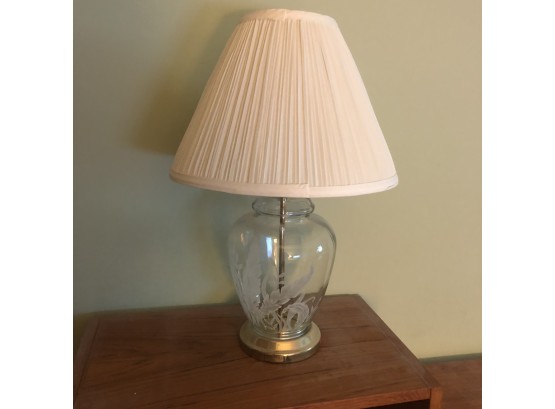 Vintage Etched Glass Lamp With Pleated Shade
