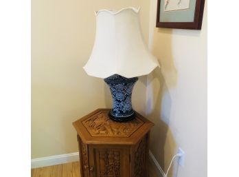 Blue And White Floral Table Lamp With Scalloped Shade No. 1