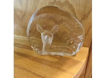 Signed Etched Art Glass Deer