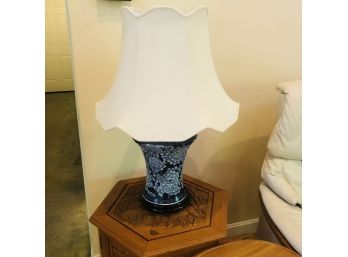 Blue And White Floral Table Lamp With Scalloped Shade No. 2