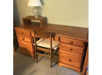 Large Wooden Desk With Seven Drawers