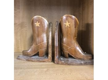 Wooden Cowboy Boot Bookends