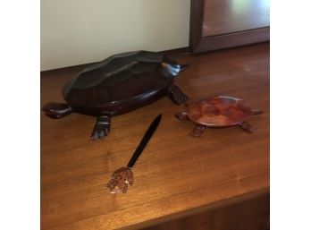 Pair Of Wooden Turtles And A Frog Letter Opener
