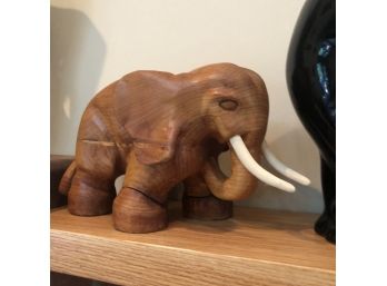 Wooden Elephant With Tusks
