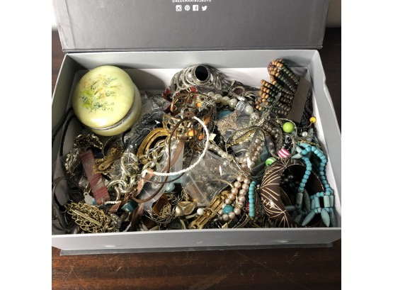 Large Box Of Mixed Costume And Fashion Jewelry Necklaces Bracelets, Earrings, Etc.