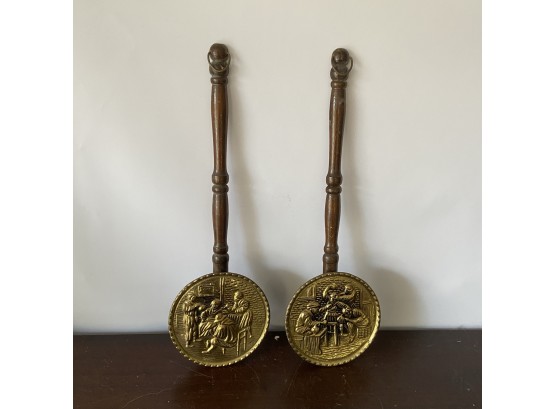 Vintage Brass And Wood Plant Hangers/Bed Warmers - Made In England