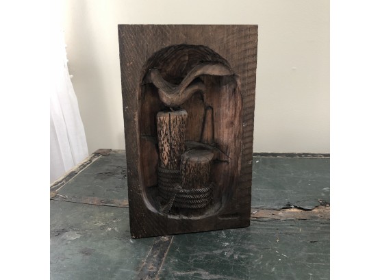 Carved Wood Block With Seagull