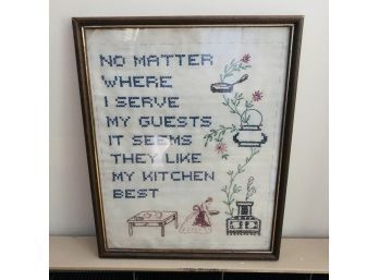 Vintage Framed Embroidered Kitchen Saying