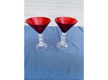 Red Tipped Martini Glasses Set Of 7