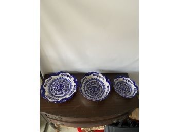 Trio Of Blue China Bowls