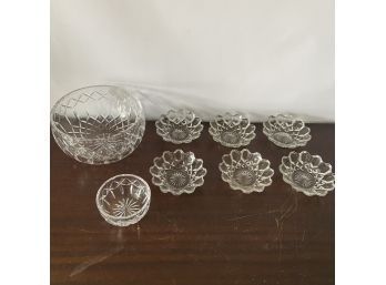 Crystal Lot: Bowl, Dish, 6 Matching Plates