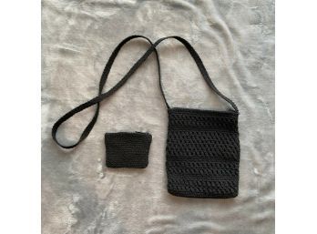 Women's Lot Of 2 Black Crochet Style Crossbody Purse And Change Purse
