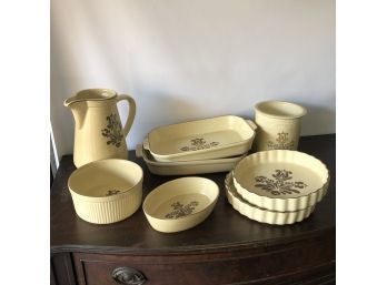 Pfaltzgraff Stoneware 'Village' Pattern Bakeware And Pitcher