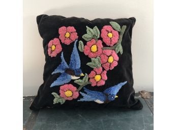 Vintage Throw Pillow With Flowers And Bluebirds