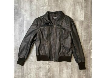 Roz & Ali - Ladies Faux Leather Brown Bomber Jacket - Size Large