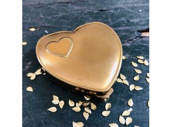 Vintage Gold Tone Heart Compact With Powder Applicator