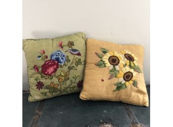 Pair Of Vintage Embroidered Pillows (As Is)