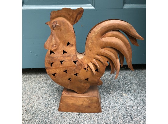 Pierced Metal Chicken With Candleholder