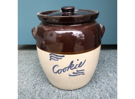 Vintage Stoneware Cookie Jar With Lid