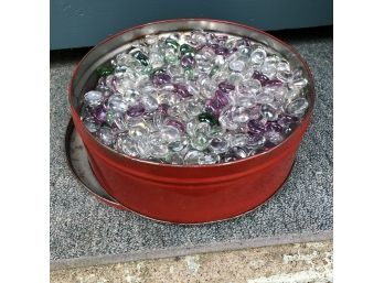 Round Tin With Glass Stones In Clear, Purple And Green