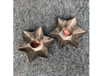 Set Of Two Galvanized Metal Star Shaped Candle Holders