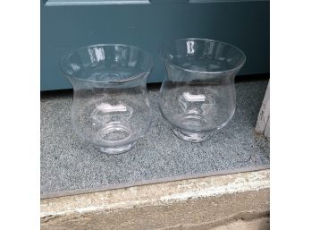 Set Of Two Wide Glass Vases