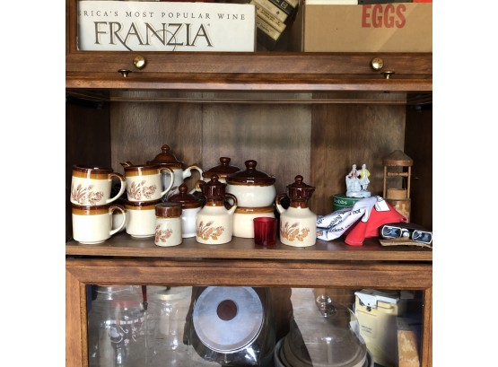 Shelf Lot: Coffee Server Set, Decorative Items And Vintage Binoculars (Shed 1)