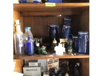 Cobalt Blue Glass Storage Jars, Bottles And Other Assorted Items (Garage)