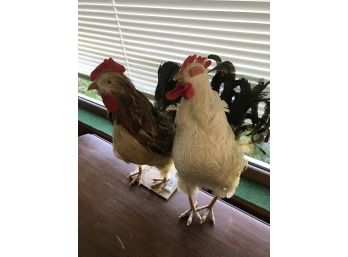 Set Of Two Feathered Chickens
