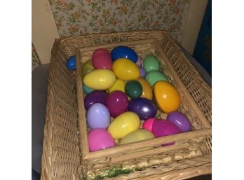 Plastic Easter Eggs And Two Rectangular Tray Baskets