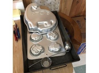 Cake Pan Lot With Ladle And Prep Cups