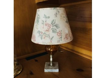 Small Glass And Marble Table Lamp With Floral Shade