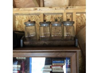 Glass Storage Jars With Lids On A Wood Rack (Shed 1)