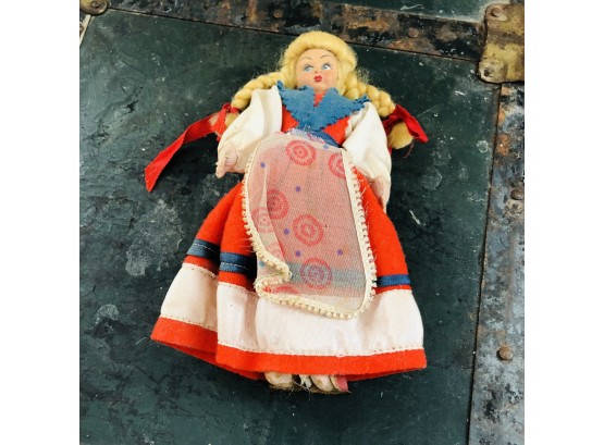 Vintage Doll With Red Dress And Braids