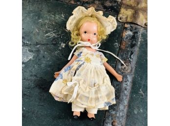 Vintage Storybook Doll With Floral Dress And Bonnet