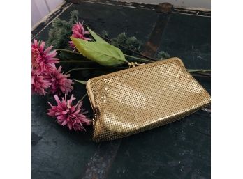 Gold Mesh Clutch With Ball Snap Clasp